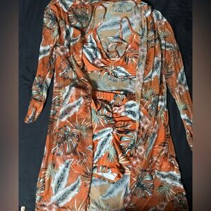 Tropical Orange Leaf Print Dress Set